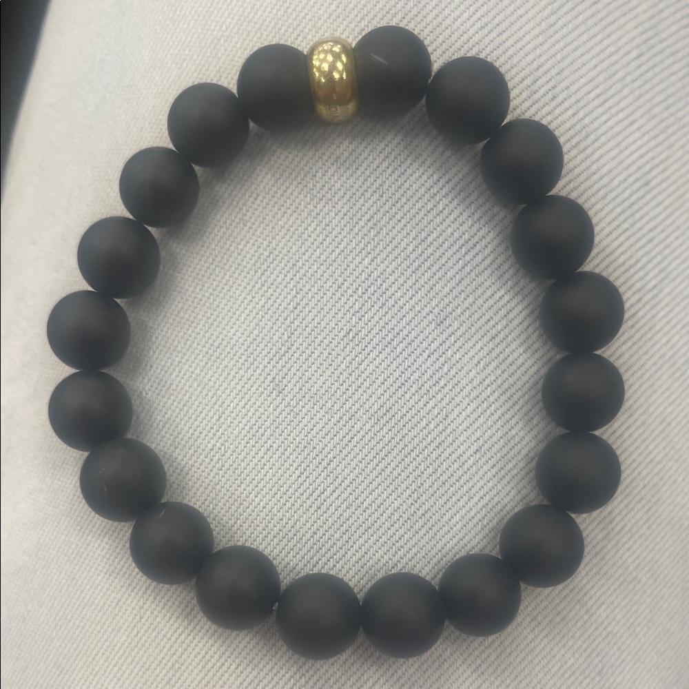 Black Beaded Bracelet with Gold Accent